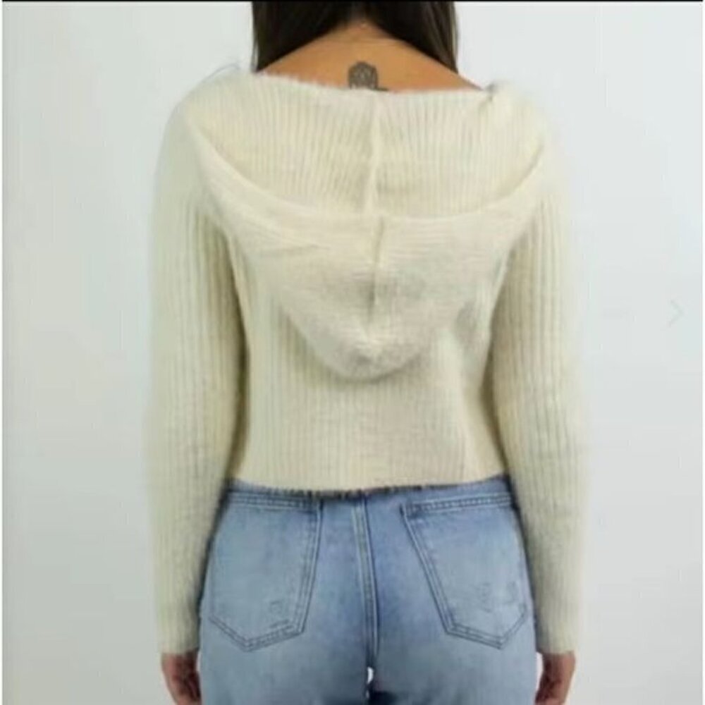 Fornia los angeles crop ivory hoodie sweatshirt size small
